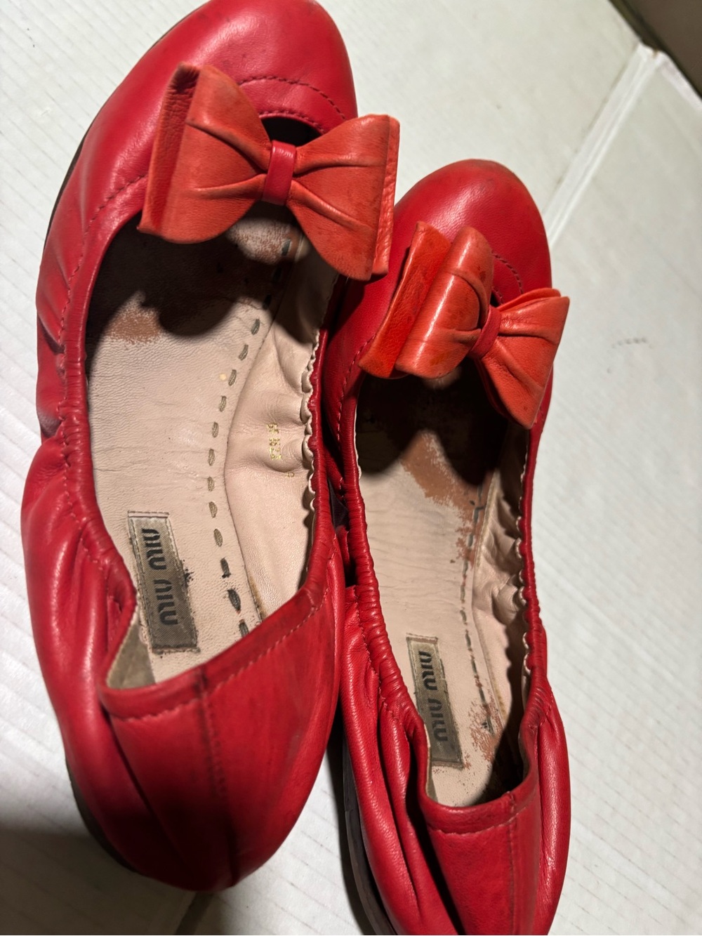 Miu Miu Coral Red Bow Leather Ballet Flat - Picture 7 of 16
